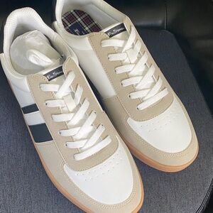 Ben Sherman White and Tan Sneakers with Black Stripes